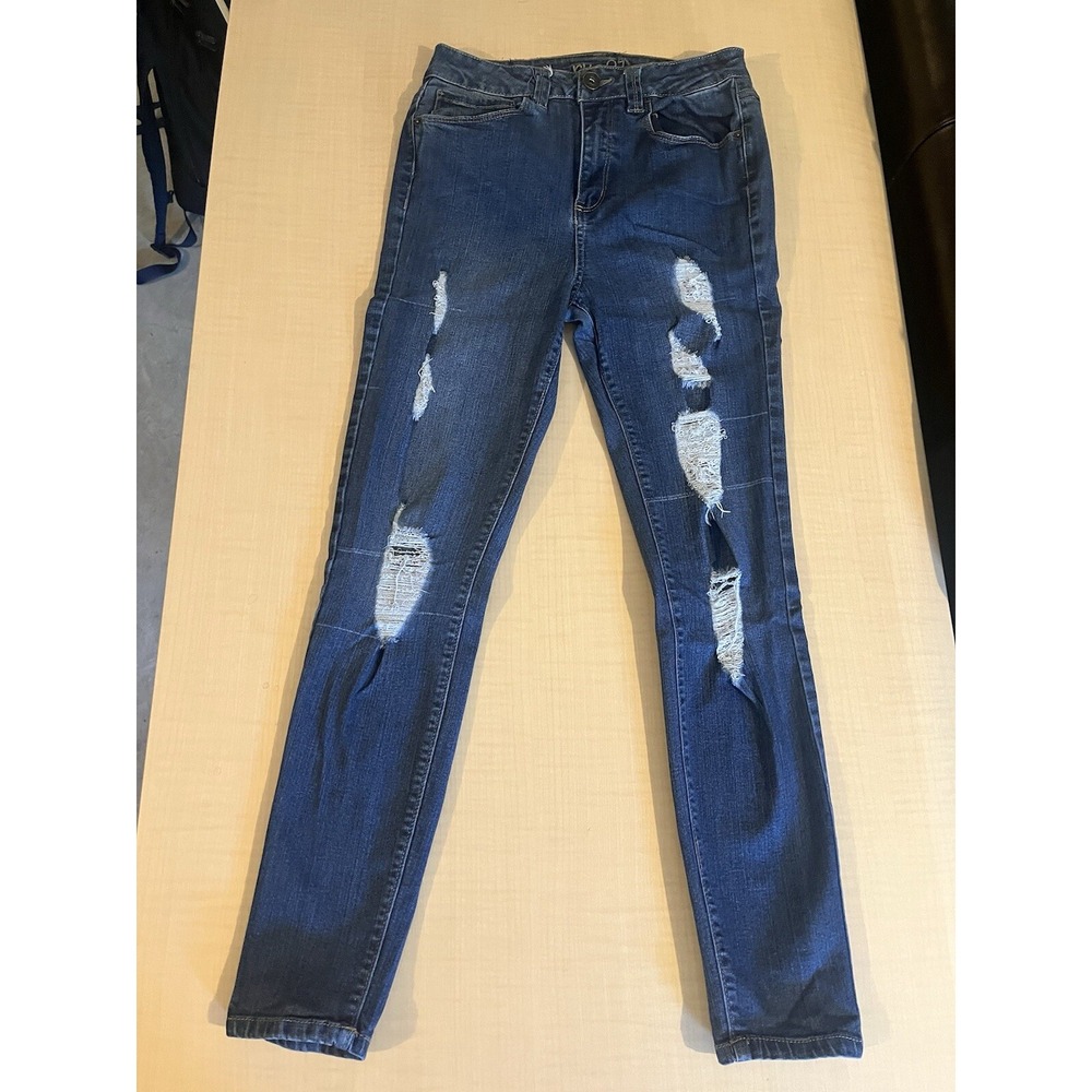 Rue21 Xtra High Rise Ankle Skinny Denim Jeans Women's 8 Blue Distressed